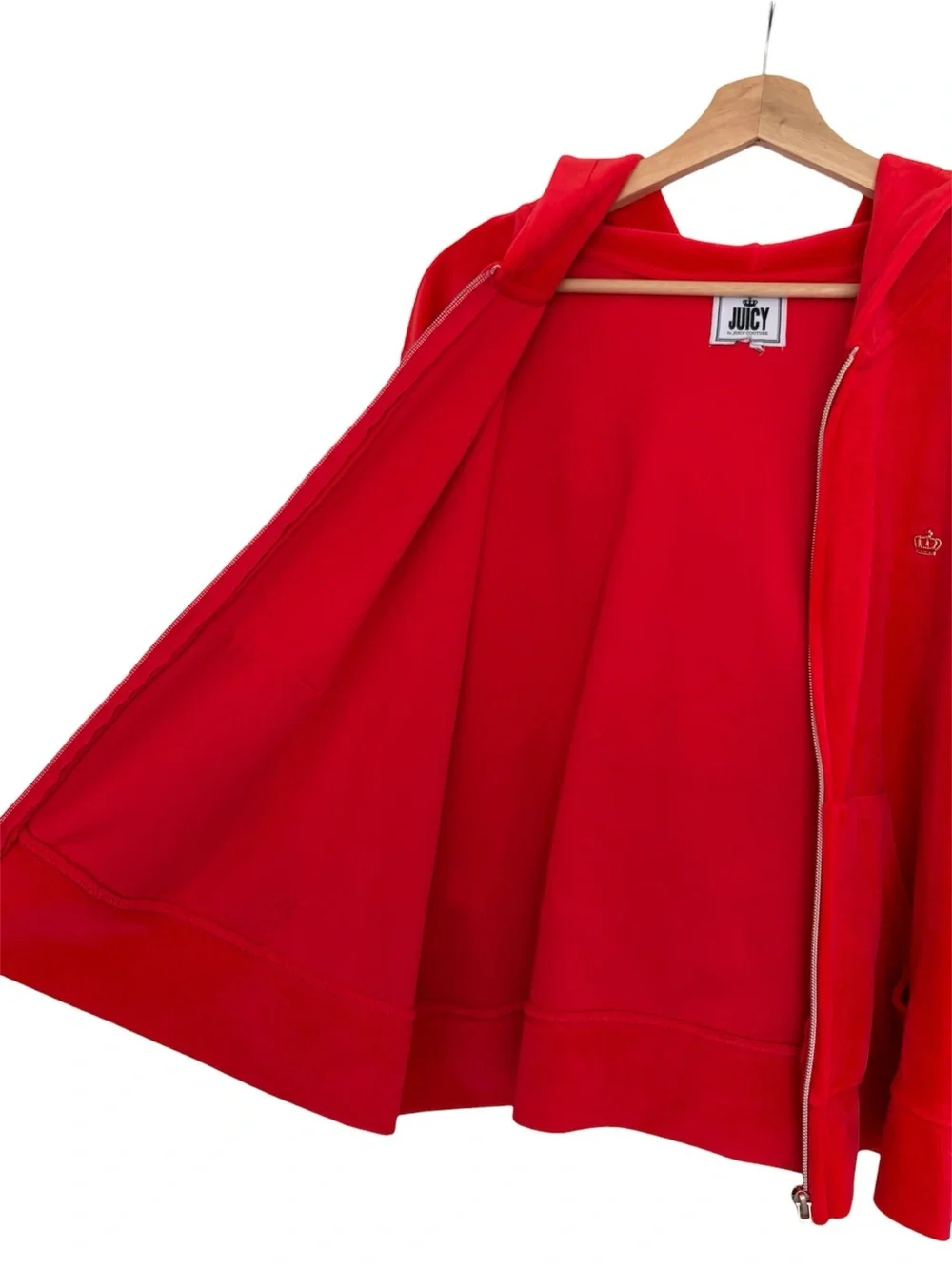 Juicy Couture Velour Track Jacket Hoodie Red Gold Crown Y2K Loungewear Comfy XXL